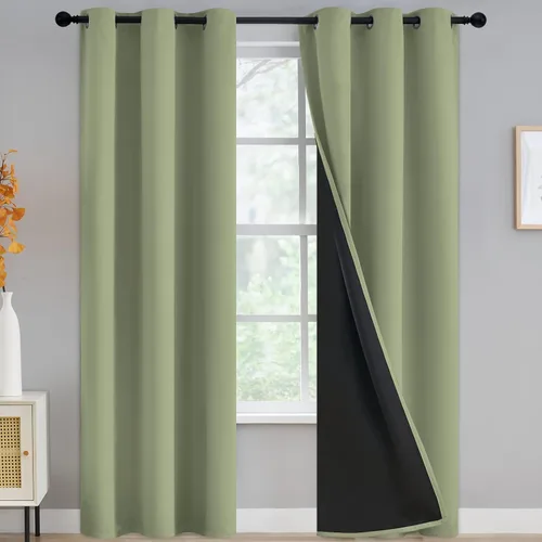 Vista 132 de Yakamok Cortinas negras, cortinas de ventana con aislamiento térmico y eficiencia energética para dormitorio, cortinas opacas completas y cortinas