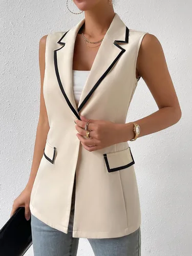 Vista 6 de WDIRARA Chaleco casual para mujer, con cuello en V, sin mangas, con botones frontales