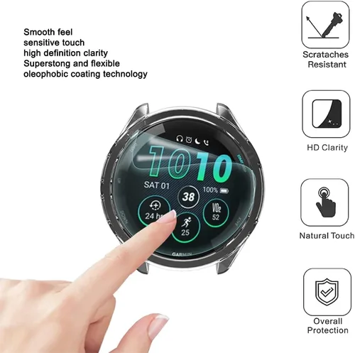 Vista 4 de Compatible con Garmin Forerunner 265 protector de pantalla y funda de TPU, película flexible suave + marco de cobertura completa antiarañazos