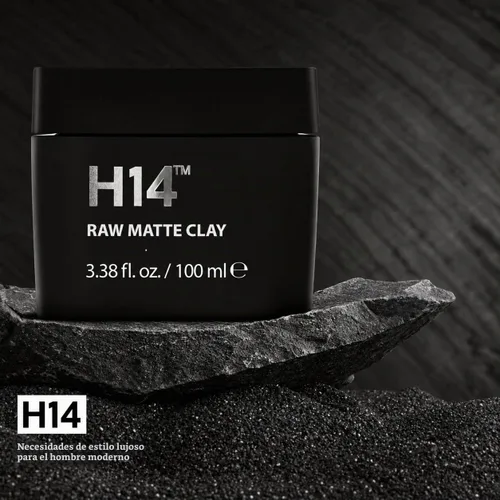 Vista 6 de H14 Arcilla mate cruda para hombres – Arcilla para el cabello fuerte y flexible con bentonita y caolín – Textura reutilizable, acabado mate