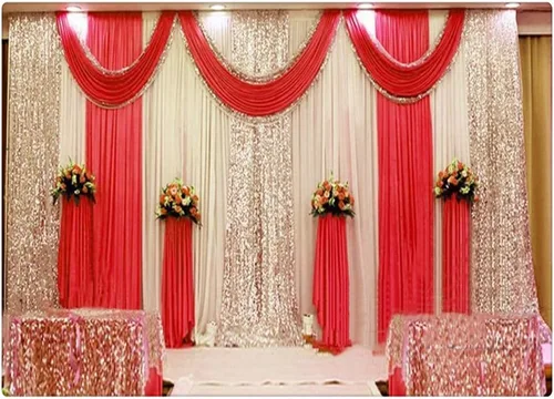 Vista 11 de Cortinas de tela de seda para decoración de escenario de boda, cortinas de fiesta con festón para bodas, cumpleaños, eventos