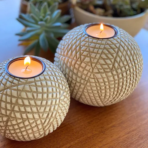 Vista 5 de Luca - Juego de 2 portavelas de té beige Orb en caja de regalo Beige y blanco