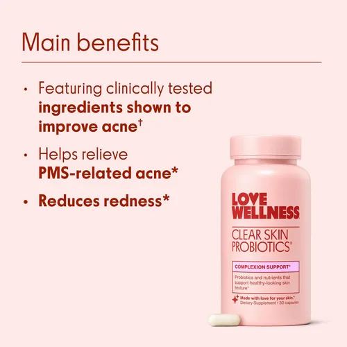 Vista 3 de Love Wellness Clear Skin Probiotic Elimina las espinillas hormonales, enrojecimiento y minimizador de poros Cuidado de la piel con zinc