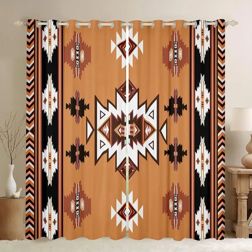 Vista 14 de Cortinas y cortinas occidentales de 76 x 45 pulgadas, cortinas aztecas, exóticas, nórdicas, bohemias, opacas, tribu india, geometría, étnica