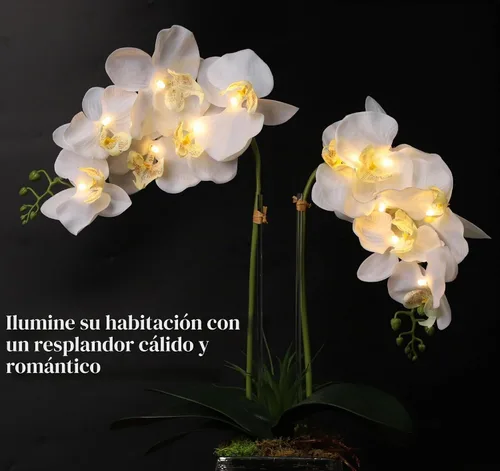 Vista 4 de HOMESEASONS Lámpara de Orquídea LED - Arreglos de Orquídeas Iluminadas LED, Orquídea Artificial Preiliminada, Luces de Flores Iluminadas, Arreglo