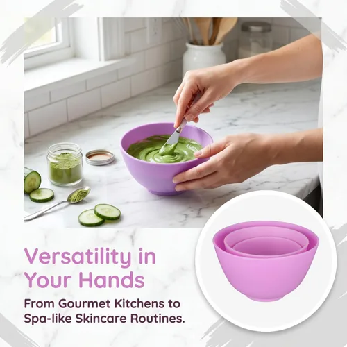 Vista 5 de Healifty Cuencos de silicona para teñir el cabello, paquete de 3 cuencos de preparación de 5 x 3.1 pulgadas, color morado, para máscaras faciales