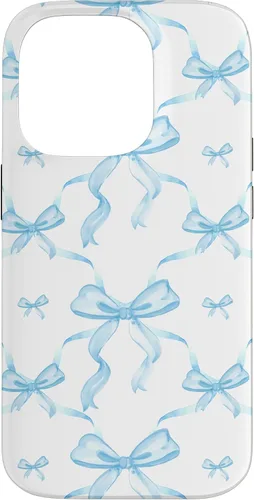 Vista 17 de Cintas y lazos estéticos de color azul claro para iPhone 16 en estuche de acuarela