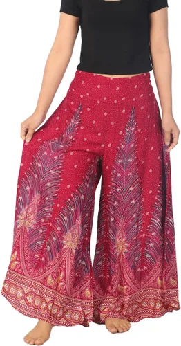 Vista 28 de Lannaclothesdesign Boho Palazzo Pants Women Pavo real colorido negro