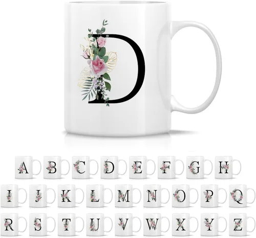 Vista 28 de Retreez Ramo botánico floral inicial A-Z con monograma, taza con monograma de cerámica de 11 onzas, regalo de agradecimiento de agradecimiento