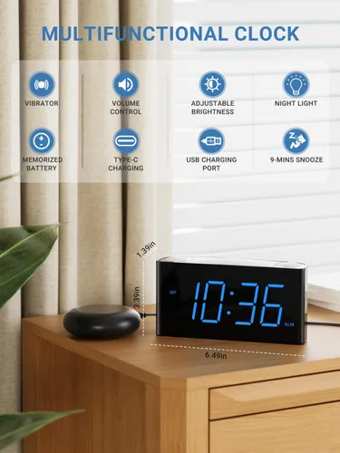 Vista 2 de PPLEE Reloj despertador súper fuerte para personas que duermen profundamente, con discapacidad auditiva o sordos, reloj despertador vibratorio