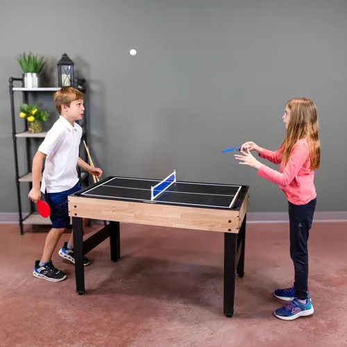 Vista 8 de Sunnydaze - Mesa de juego 10 en 1 combinada, mesa de juegos múltiples con billar, hockey de empuje, futbolín, ping pong, ajedrez, damas, backgammon