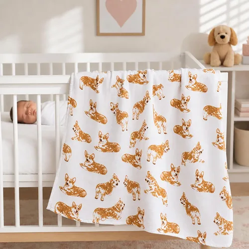 Vista 8 de Mud Pie Manta para Bebé con Diseño de Raza de Perro, Corgi, 47" x 47