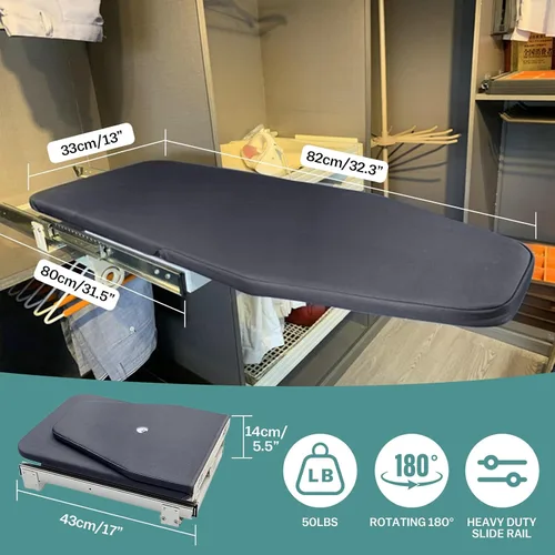 Vista 2 de Tabla de planchar plegable retráctil, giratoria de 180° Tabla de planchar extraíble para armario, ahorro de espacio con cubierta extraíble