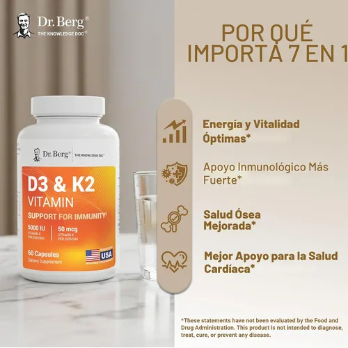 Vista 6 de Dr. Berg 7 en 1 Vitamina D3 K2 5000 UI D3 de origen natural 4 veces probado en laboratorio y verificado Fórmula de alta absorción Suplemento