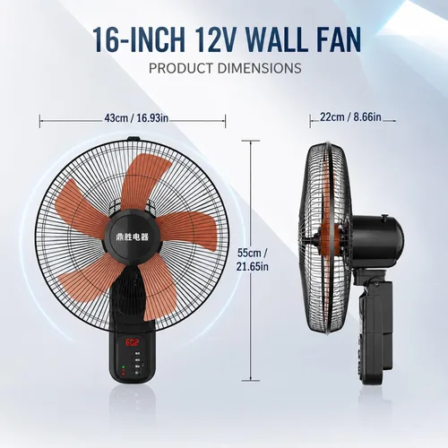 Vista 2 de Ventilador solar montado en la pared de 16" para patio con control