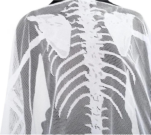 Vista 2 de Disfraz de esqueleto de Halloween para mujer capa de esqueleto de encaje con máscara de murciélago de mascarada disfraz de calavera de huesos