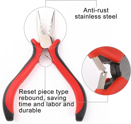 Vista 3 de Alicates para extensiones de cabello, 3 agujeros para extensiones de cabello con micro nanoanillo, abrey extracción, alicates de punta de aguja