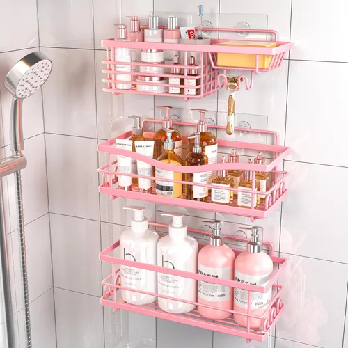 Vista 12 de Youvip Organizador de ducha adhesivo sin taladro, organizador de baño con soporte para jabón, estantes inoxidables de gran capacidad para ducha