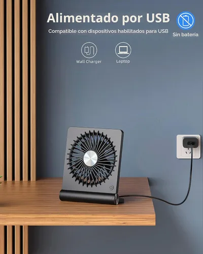 Vista 4 de Koonie Ventilador de escritorio USB, ventilador pequeño ultra silencioso de Negro