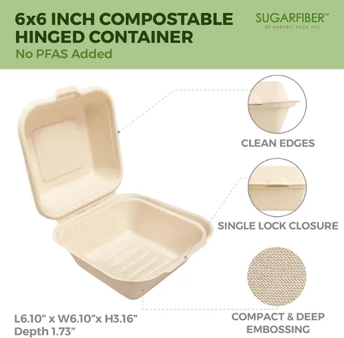 Vista 2 de 6 x 6 pulgadas compostable naturaleza cuadrada Clamshell sacar