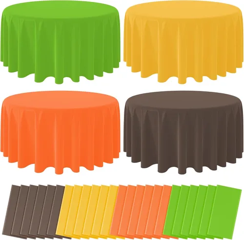 Vista 10 de 4 manteles rectangulares de plástico desechables para otoño, color amarillo, naranja, verde, café, para otoño, cosecha, día de Acción de Gracias