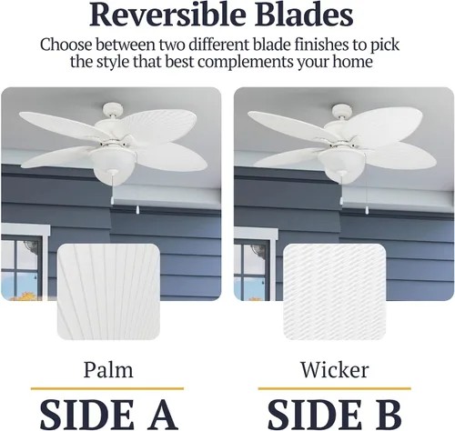 Vista 5 de Prominence Home Solana 80018-01 Ventilador de techo tropical para interiores y exteriores de 52 pulgadas con luz, cadena de tracción, tres opciones