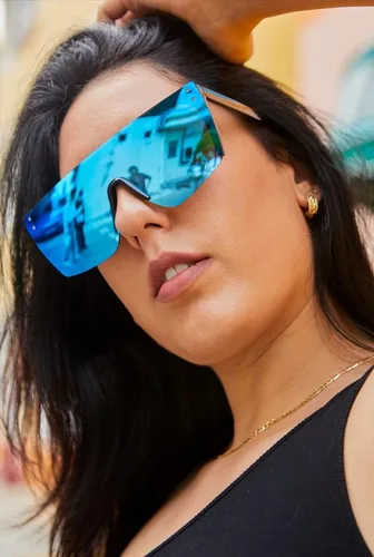 Vista 2 de FEISEDY Gafas de sol sin montura de gran tamaño con espejo para mujeres y hombres, con parte superior plana, escudo cuadrado UV400 B2761, 70mm