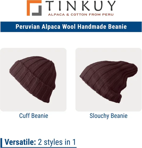 Vista 5 de TINKUY Peru Alpaca Wool Men's & Women's Warm Soft - Cuffed Slouchy - Beanie Hat