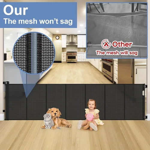 Vista 3 de Puertas retráctiles reforzadas extra largas de 120 pulgadas para marcos de puertas, puerta extra ancha para mascotas interior, puertas retráctiles