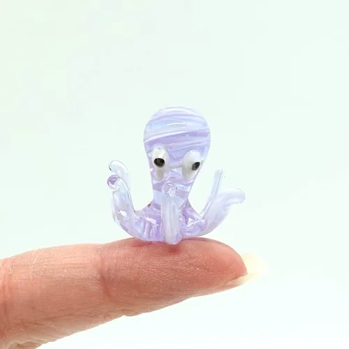 Vista 15 de Pulpo diminutas micro figuras sopladas a mano de vidrio de color arte animales coleccionables regalo decoración del hogar (negro)