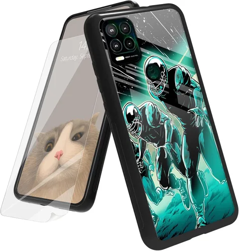 Vista 120 de Funda para Motorola Moto G Play 4G 2024 con protector de pantalla, parte trasera de vidrio templado + funda de silicona suave TPU absorción