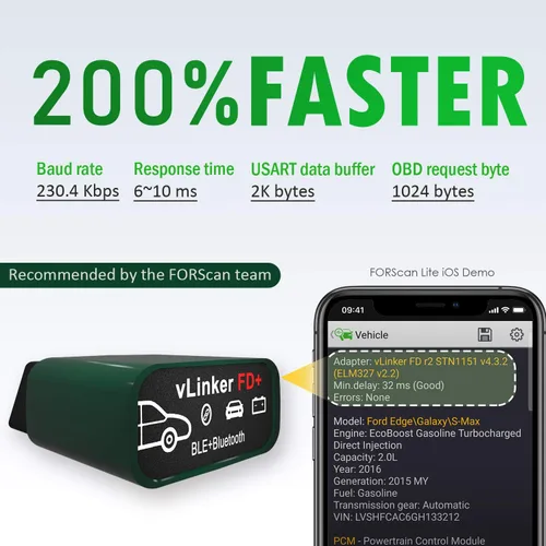 Vista 2 de Vgate vLinker FD Plus OBD2 Adaptador Bluetooth BLE Escáner para FORScan, Funciona con iPhone, Android y Windows