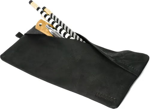 Vista 3 de LEABAGS Estuche de cuero para lápices, Negro, Grande, Vintage