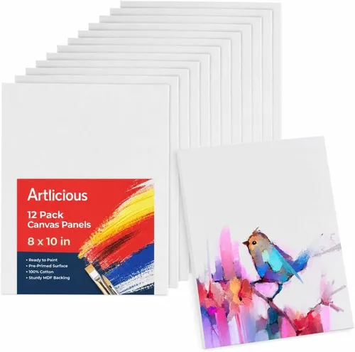 Vista 10 de Artlicious Lienzos para pintar – Paquete de 12,4 x 4 pulgadas de lienzo blanco – Paneles de arte 100% algodón para pintura al aceite, acrílico