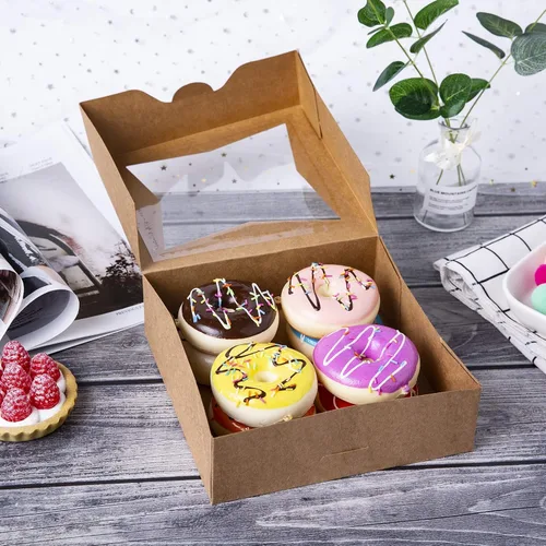 Vista 4 de ONE MORE [15 piezas] Cajas de pastel de panadería marrón de 8 pulgadas, caja de cartón kraft para galletas con ventana emergente automática cajas