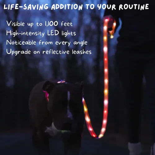 Vista 3 de Correa LED para perros para paseos nocturnos seguros y pacíficos, correa de perro con luz LED de alta visibilidad, correa iluminada para perro