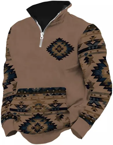 Vista 7 de LOAIHA Native American - Sudadera con capucha para hombre, manga larga, cremallera de 1/4, chaqueta vaquera
