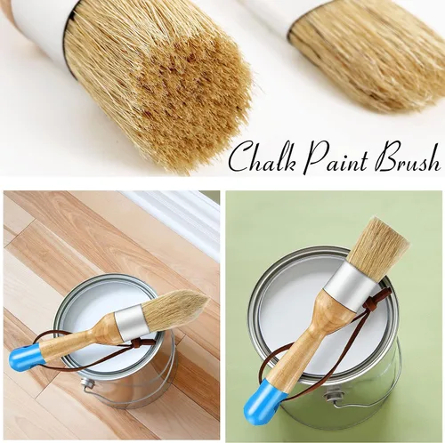 Vista 5 de 3 pinceles de pintura de tiza y cera, pincel ovalado para pintura acrílica, pinceles de plantillas de cerdas para muebles de madera, decoración