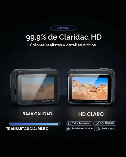 Vista 4 de iDaPro Protector de pantalla para Insta360 GO Ultra [3 piezas], vidrio templado, dureza 9H, arañazos, antiburbujas, fácil instalación