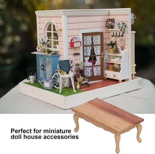 Vista 3 de Agatige Mesa de té en miniatura para casa de muñecas, 1:12, mesa de centro de madera para sala de estar, modelo de muebles en miniatura