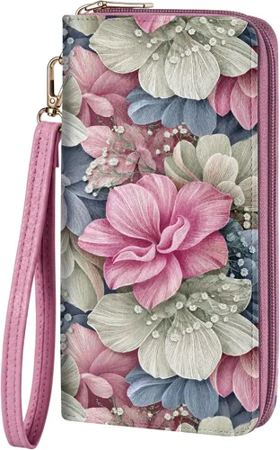Vista 12 de Cartera clutch de cuero vegano para mujer con cremallera, correa de mano, gran capacidad 01 Cuero Genuino Negro