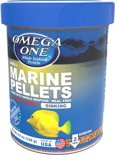 Vista 3 de Omega One Gránulos pequeños de hundimiento Garlic Marine, 4.5 oz.