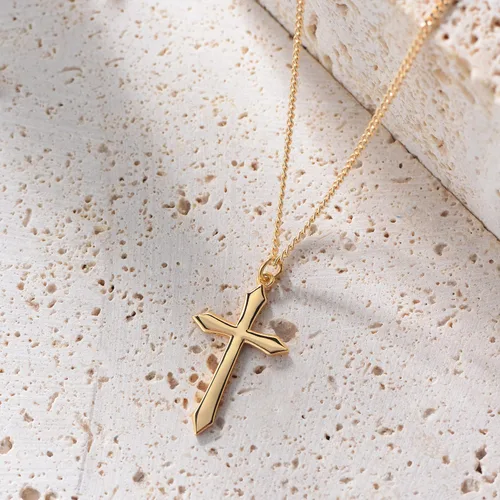 Vista 116 de Fettero - Collar con dije de cruz de fe, chapado en oro de 14 K, cadena fina, minimalista, simple, pequeña, para oración, regalo de joyería religiosa