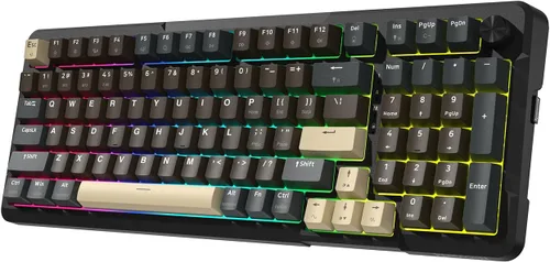 Vista 11 de Redragon K742 Teclado Mecánico Inalámbrico para Juegos con Perilla, Bluetooth 5.0/2.4GHz/USB C Teclado Cableado Cremoso con Teclado Numérico