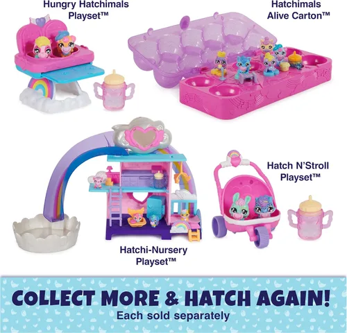 Vista 7 de Hatchimals Alive! Juego de vivero y guardería con 4 mini figuras en huevos autoeclosivos, 13 accesorios, juguetes para niños para niñas y niños a