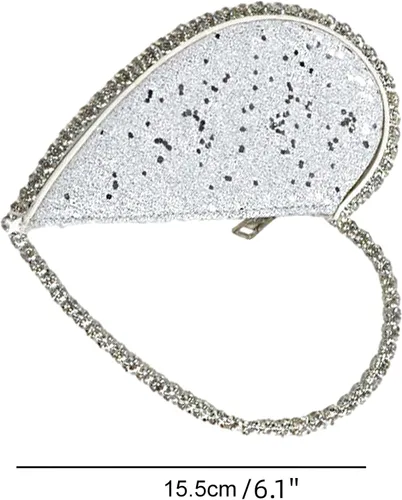 Vista 2 de Mini corazón forma redonda Rhinestone embrague bolso bolso marco diamante brillo lentejuelas brillantes bolso de noche boda fiesta
