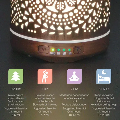 Vista 4 de Earnest Living Difusor de aceite esencial Difusor de metal, temporizadores de 8.5 fl oz, luces nocturnas y función de apagado automático