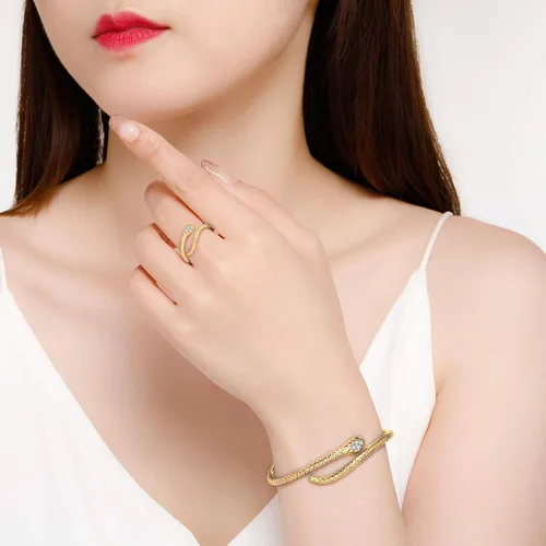 Vista 2 de Presentski Pulseras de serpiente, brazalete abierto de oro, joyería de serpiente para mujer, pulsera de derivación ajustable