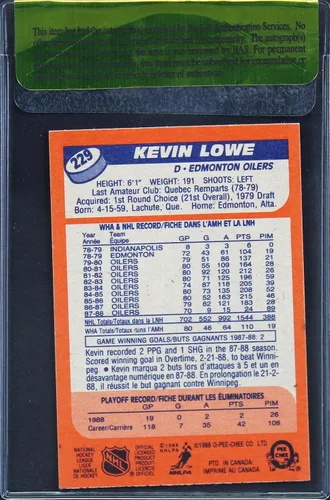 Vista 2 de Oilers Kevin Lowe Signed 1988 O-PEE-CHEE #229 Card BAS #11324 - Autographed Hockey Cards