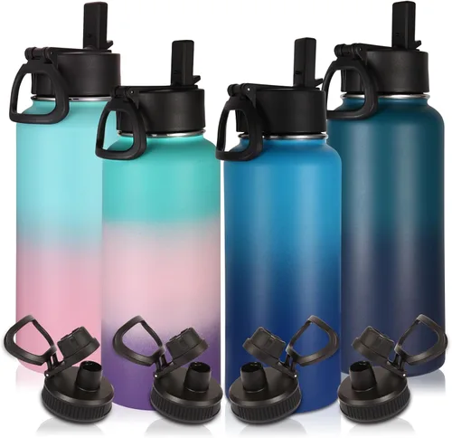 Vista 8 de Volhoply Botella de agua de 22 onzas con aislamiento al vacío de doble pared de color degradado Multic con tapa con pajilla, tazas de acero Mezcla